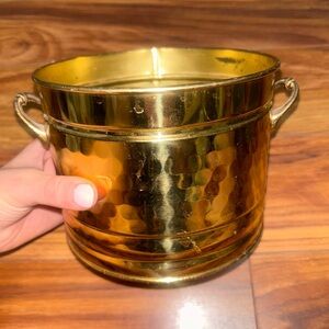 Vintage Hammered Brass Metal Planter with Handles